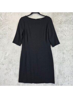 Tombolini Dress Womens 44 Black Wool Boat Neck Half Sleeve Sheath Knee Lined